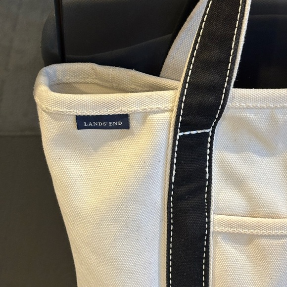 Lands' End Black and Cream Tote Bag with Sturdy Handles - Picture 2 of 10